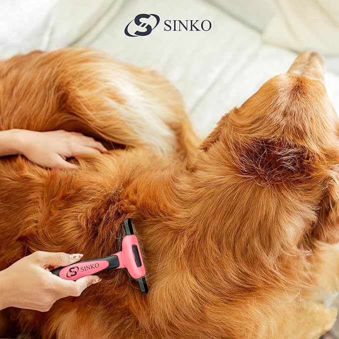 Sinko Deshedding Tool for Dogs & Cats, Pet Grooming Brush, Skin Friendly Deshedding Tool, Dog Brush for Shedding, Effectively Reduces Shedding by up to 95% for Short Medium Long Pet Hair (Pink)