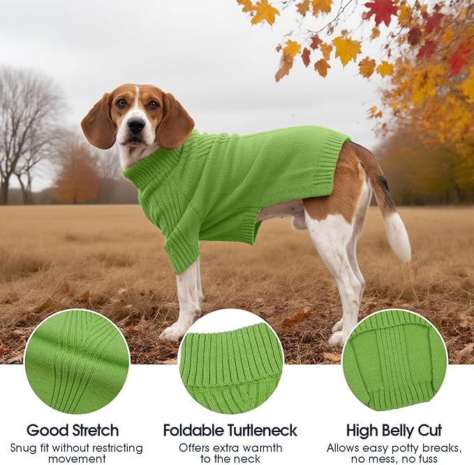 IECOii XXL Dog Sweater,Thermal Knit Big Dog Sweater with Sleeve,Pet Turtleneck Doggy Sweatshirt for Extra Large Dogs Boy Girl,Stretchy Large Dogs Cold Weather Outfit Pitbull Clothes,(Grass Green,XXL)
