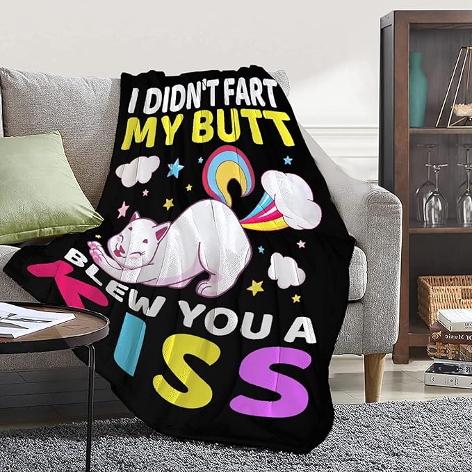Funny Cat Blanket for Girls Boys - 120x90 Inches Soft Flannel Throw for Teen Women Men Adult - Cute Cat Lover Gift for Birthday Christmas Halloween - King Size Bed Sofa Couch