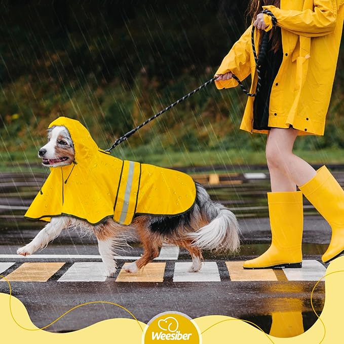 Weesiber Dog Raincoat, Adjustable Waterproof Dog Rain Jacket Poncho with Reflective Strip and Leash Hole, Lightweight Pet Rain Coat for Small to X-Large Dogs (S, Yellow)