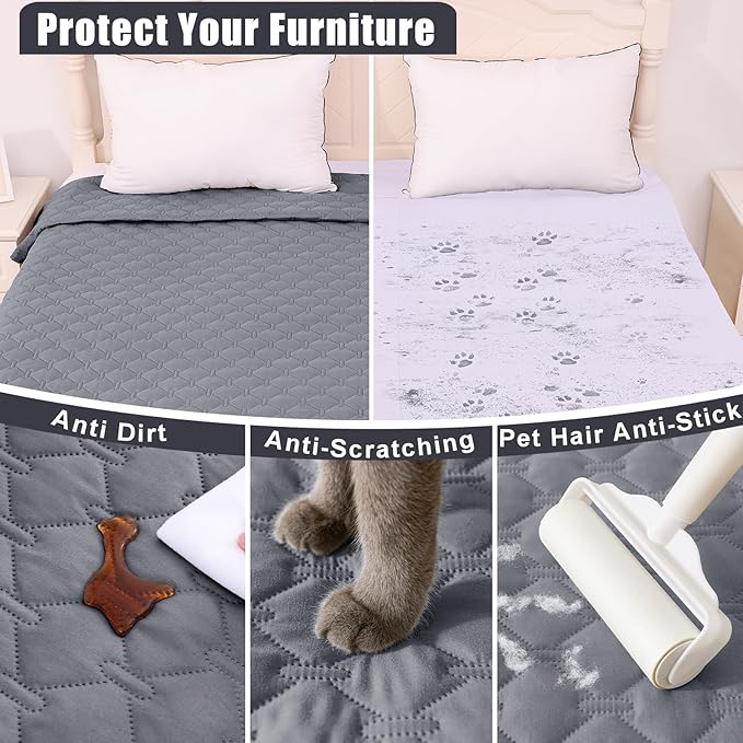 Smiry Waterproof Dog Bed Cover Blanket, Soft Reversible Pet Blanket, Washable Leakproof Cats Dogs Couch Cover for Sofa, Couch, Furniture (82x120 Inch, Grey/Dark Grey)