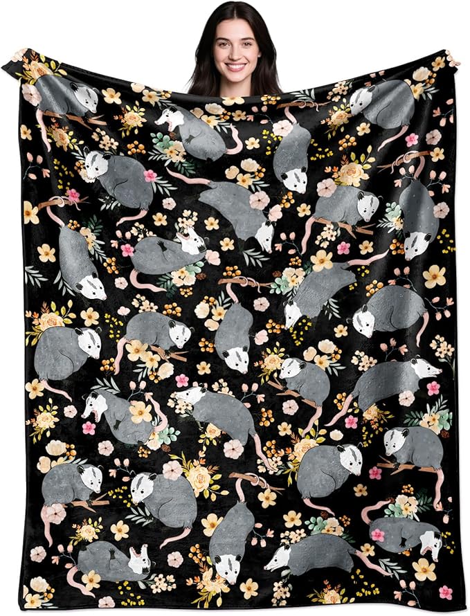 Opossum Blanket Gifts for Possums Lovers Soft Flannel Stuffed Animal Opossum Throw Blanket Birthday Gift Bedding Decor for Women Girls Kids Adults 50"x40"