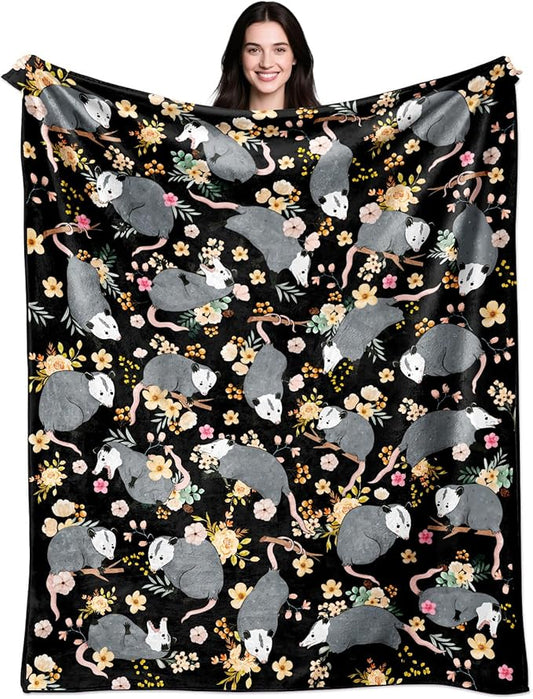Opossum Blanket Gifts for Possums Lovers Soft Flannel Stuffed Animal Opossum Throw Blanket Birthday Gift Bedding Decor for Women Girls Kids Adults 50"x40"