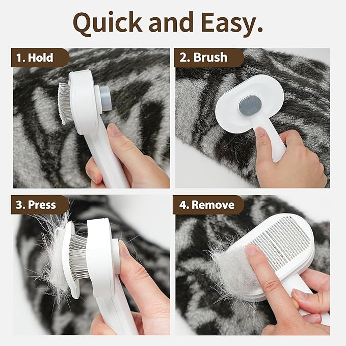 Soft Cat Brush for Indoor Cats Shedding with Protective Case, Flea Comb Included, Self-Cleaning Slicker Brush for Cats, Sensitive Cat Pet Hair Removal Tools Grooming Supplies