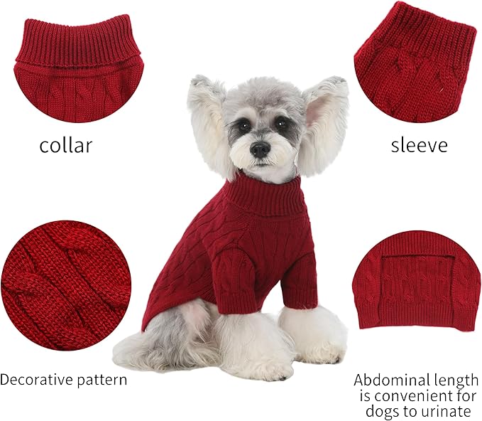 Small/Medium Dog Sweater, Warm Dog Winter Coat w/Sleeves, Comfortable High Neck Premium Dog Clothes for Schnauzer-Best for Holidays, Daily Walks M Deep Red