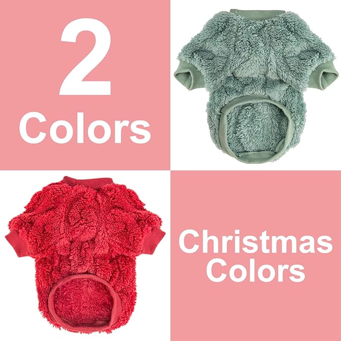 Dog Sweater, 2 Pack Dog Sweaters for Small Dogs or Cats, Girl or Boy, Warm Dog Clothes Shirt Coat for Winter Christmas (Green, Red, Small)