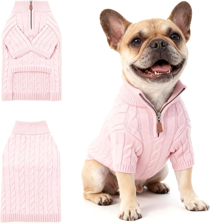 Medium/Large Dog Sweater, Warm Dog Winter Coat w/Sleeves, Comfortable High Neck Premium Dog Clothes for Bulldog-Best for Holidays, Daily Walks L Pink