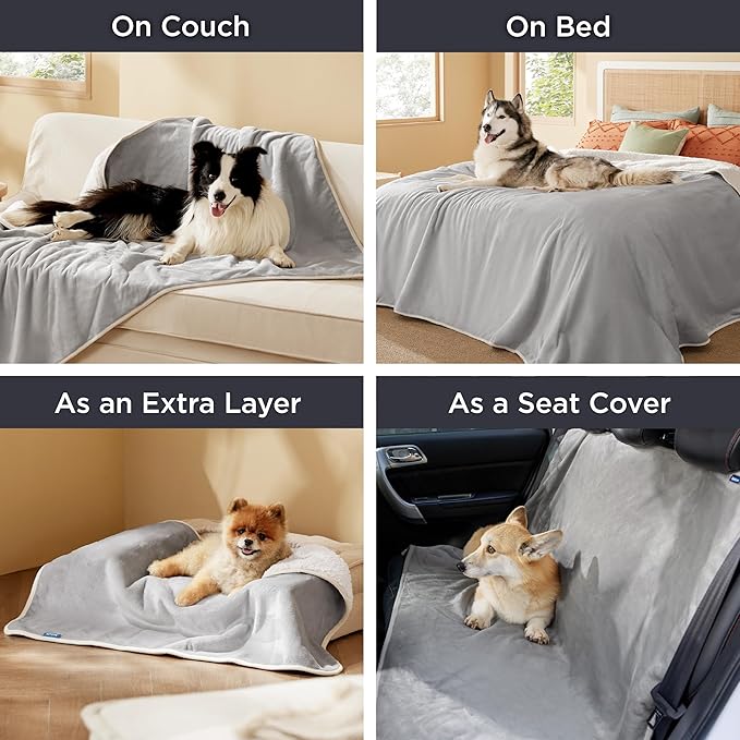 Bedsure Waterproof Blanket for Bed - Sherpa Fleece Waterproof Dog Blankets for Large Dogs, Pet Blankets for Bed/Couch/Dog Crate, Soft Plush Reversible Furniture Protector, King, 108"x86", Light Grey