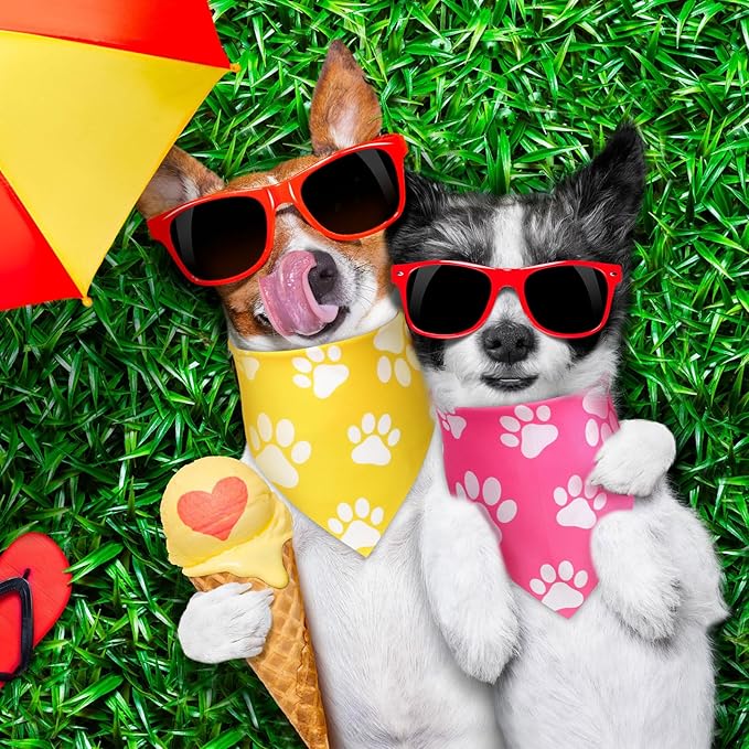 Sanwuta 60 Pcs Colorful Paw Print Dog Bandanas Bulk Soft Triangle Scarves for Pets Party Costume Doggie Walking Photo Props Bibs for Pets Shops Adoption Events National Dog Day Gifts