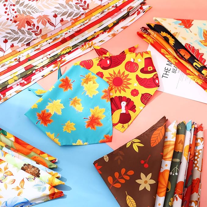 Kacctyen 200 Pcs Fall Dog Bandana Bulk for Groomers Triangle Bandana with Fall Maple Leaf Patterns Soft and Adjustable Holiday Kerchief Scarf for Small Medium Large Dogs Cats Pets Grooming