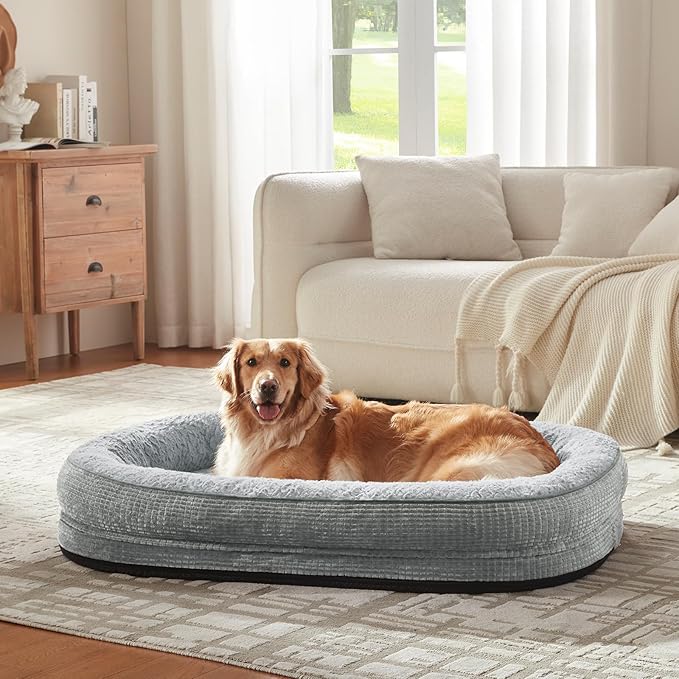 JOEJOY Orthopedic Dog Beds Large Sized Dog, XL Egg-Crate Memory Foam Pet Couch Bed with Bolster Sides, Waterproof Lining, Removable Washable Cover & Non-Slip Bottom, Light Grey