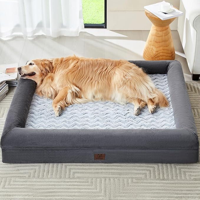 WNPETHOME XXXL Big Dog Bed, Washable Dog Couch with Removable Waterproof Cover, Orthopedic Large Pet Sofa Bed with Bolster Sides for Sleeping