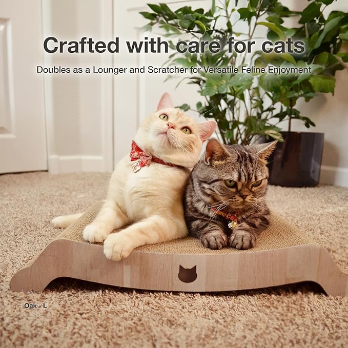 Necoichi Premium Comfort Series Cat Scratcher Curved Lounger and Scratcher Bed (c.Oak Bed, Large)