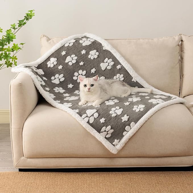 Waterproof Blanket for Dog Puppy Cat, Cute 3D Textured Paw Dog Blanket for Bed Couch Sofa, Soft Liquid Pee Proof Pet Furniture Protector, 30"x40", Grey