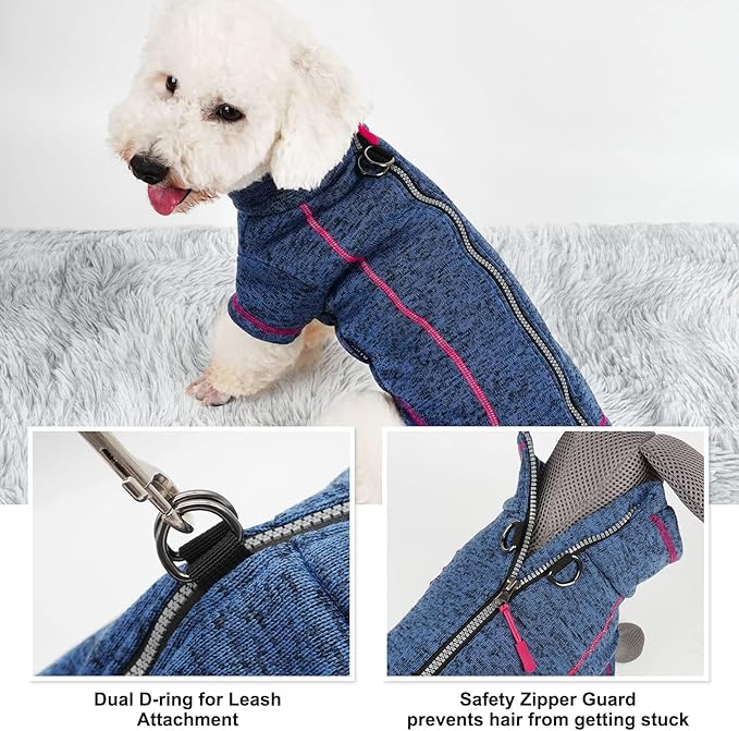 cyeollo Dog Sweater Jacket Coat with Zipper Reflective Jackets with D Ring Step in Dog Winter Coats Fleece Sweaters Pet Clothes for Small Dogs