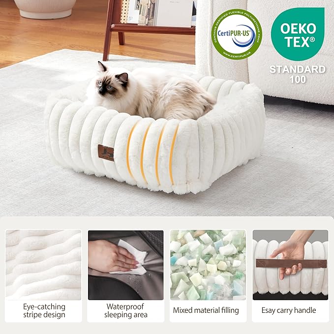 Orthopedic Dog Bed for Small Medium Dogs - Washable Rectangle Corduroy Fleece Pet Bed with Removable Cover and Nonskid Bottom, Calming Puppy Bed Soft Pet Sofa, Cream(20x19x6inchs)