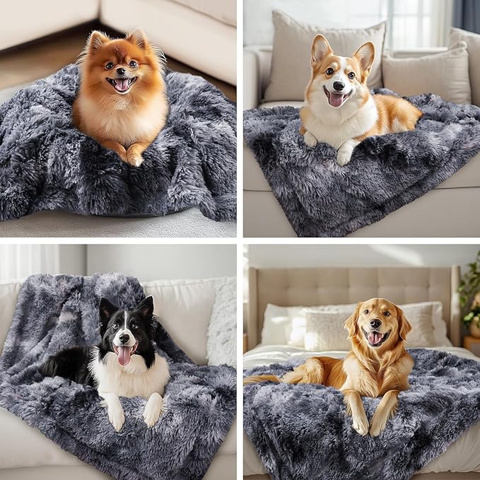 Luciphia Large Waterproof Dog Blanket Pet Washable Liquid Proof Furniture Protector Extra Large Calming Long Faux Fur Bed Cover for Couch Cat Blankets Reversible Protection, Tie-dye Grey, 60" x 80"