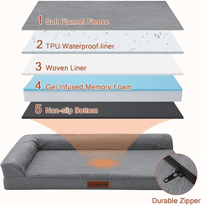 Orthopedic Dog Beds Large Sized Dog, Memory Foam Pet Bed for Large Dogs, Washable Removable Cover, Nonskid Bottom, Waterproof, 36x27x6 Inches, Dark Grey