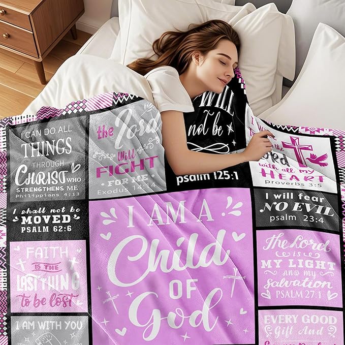 Christian Blanket Gifts for Women, Baptism Gifts for Girls, Inspirational Birthday Religious Catholic Spiritual Gift for Women, Bible Verse Throw Blanket 50"x40"