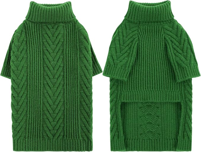 Pet Sweater, Dog Sweaters for Medium Dogs, Warm Pullover Doggie KnitTurtleneck Warm Clothes for French Bulldog, Boston Terrier (Green, M)