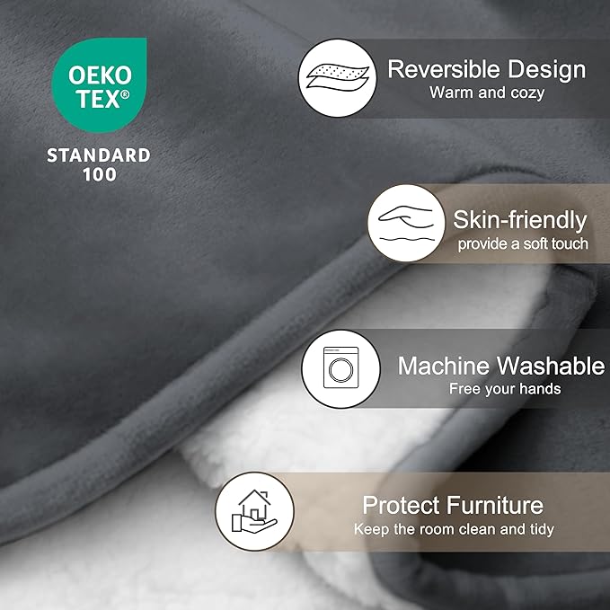 gogobunny Dog Blanket, Waterproof Reversible Sherpa Fleece Throw Blanket, Furniture Cover for Bed, Couch, Sofa Protection from Liquid Pee and Pet Fur of Puppy, Cat (Dark Grey, 30x70 inches)