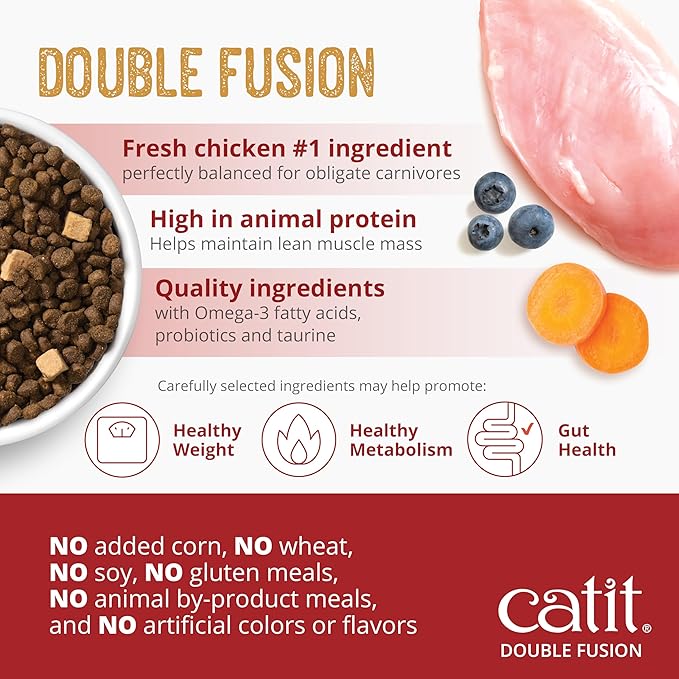 Catit Recipes Double Fusion Weight Control Cat Food – Chicken Recipe, High-Protein, Freeze-Dried Raw Toppings, No by-Products, Minimally Processed, Balanced Nutrition, 10 lb