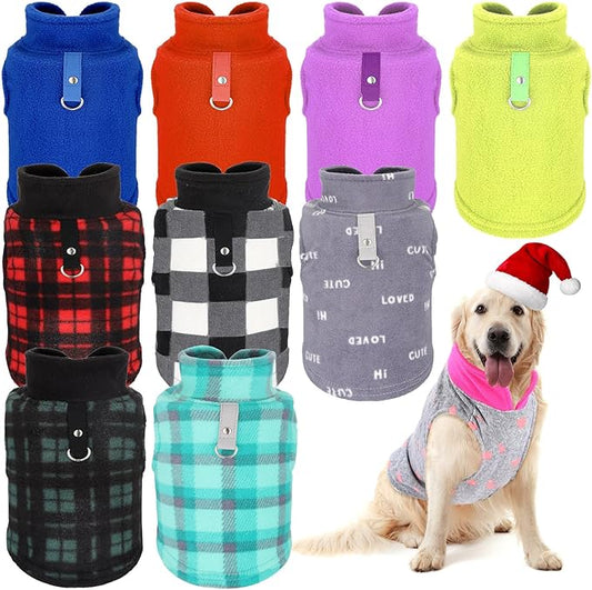 Reginary 10 Pack X-Large Dog Sweaters Fleece Pet Dog Clothes with Leash Ring Soft Warm Winter Puppy Plaid Shirt(Stylish)