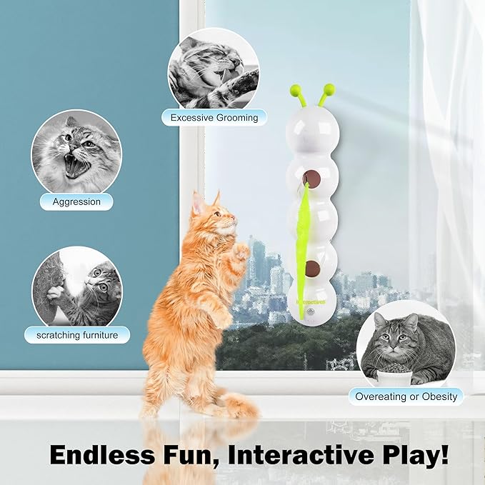 Interactive Cat Feather Toy, Automatic Fluffy Tail Teaser with Motion Sensor,Whack a mole Cat Toy, USB Rechargeable, Suction Cup for Stable Play, Perfect for Indoor Cats