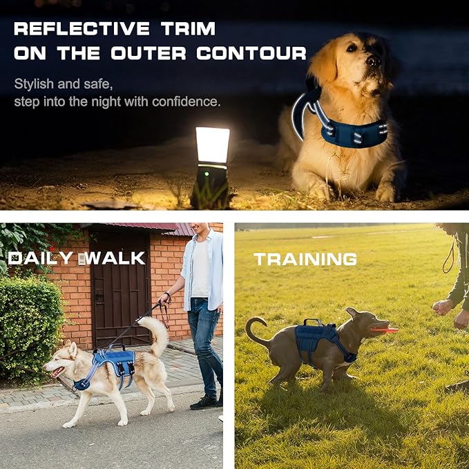 Tactical Dog Harness Medium Sized, Heavy Duty No Pull Dog Harness with Handle, Easy On and Off Service Dog Vest with Molle System, Reflective Pet Vest for Walking Hiking Training