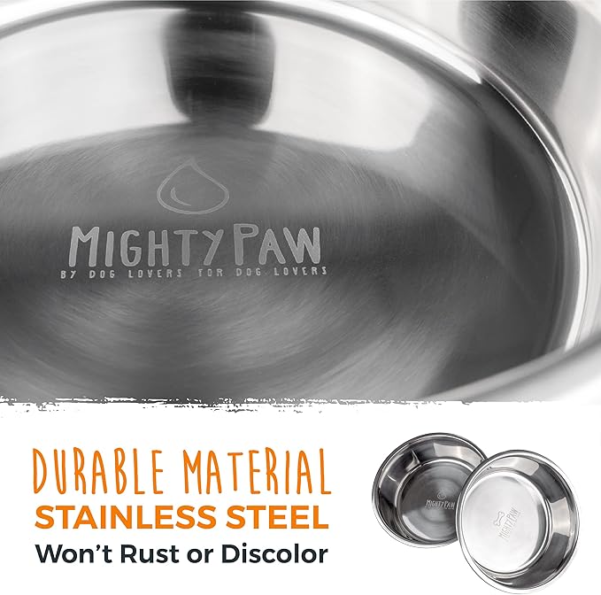 Mighty Paw Dog Bowls Set - Non-Slip Bottom - No Spill Design - Dishwasher Safe - for Small and Large Pets - Stainless Steel Water Bowl - Pet Dishs - Steel Bowls - Doggie Bowl - (Small 5.5”)