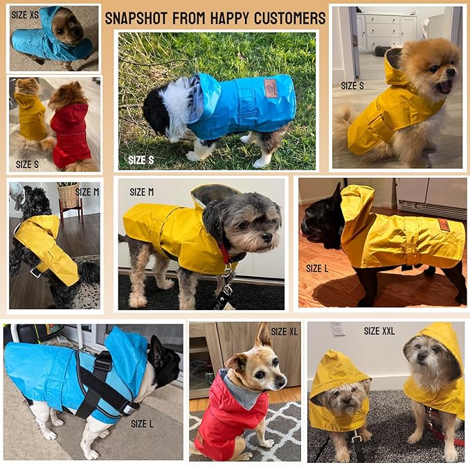 Dog Raincoat Dog Rain Jacket Poncho Waterproof Pet Rain Suit Double Layer Breathable Lining Hooded Leash Hole Adjustable Puppy Small Medium Dogs,Blue,XXL