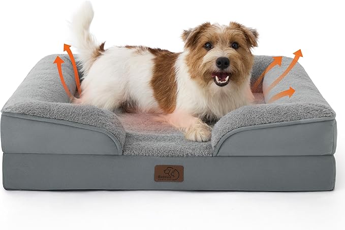 Bedsure Self Warming Orthopedic Dog Bed Medium Size Dogs - Washable Medium Dog Bed Waterproof, Comfort Pet Couch with Removable Cover, Supportive Foam Pets Sofa with Nonskid Bottom, Grey