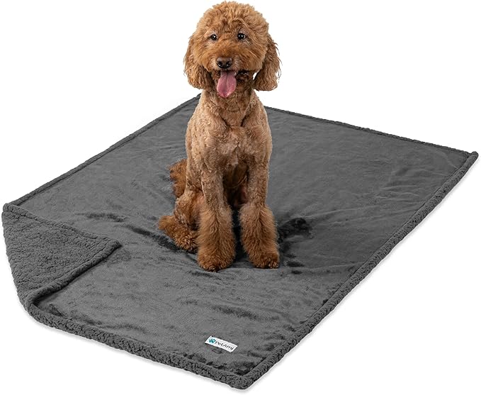 PetAmi Waterproof Dog Blanket for Queen Bed Large XL Dog Throw for Couch Cover Leakproof Furniture Protection, Sherpa Fleece, Reversible Soft Washable 90x90 Gray Gray