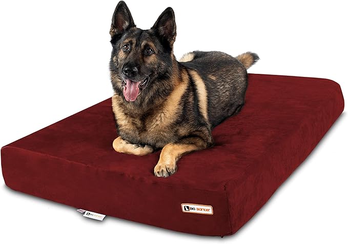 Barker Beds Orthopedic XL Dog Bed for Large Dogs - 7" Thick Memory Foam Cushion with Washable Microsuede Cover - Durable Water-Resistant Pet Bed - Made in USA (Burgundy)