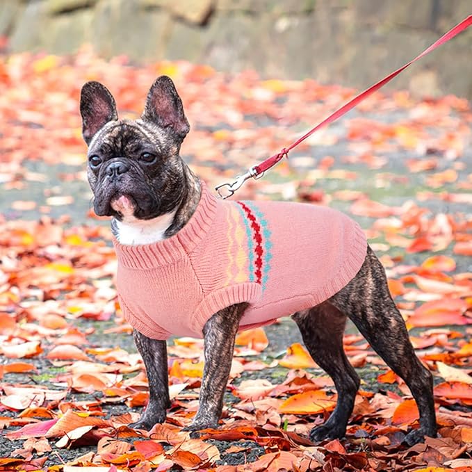 Kuoser Dog Sweater, Dog Sweaters for Small Dogs Male, Knitted Christmas Dogs Sweater, Fall Winter Puppy Apparel Pet Pullover Sweatshirt Outfits for Chihuahua, Bulldog, Dachshund, Pug, Yorkie, Pink S
