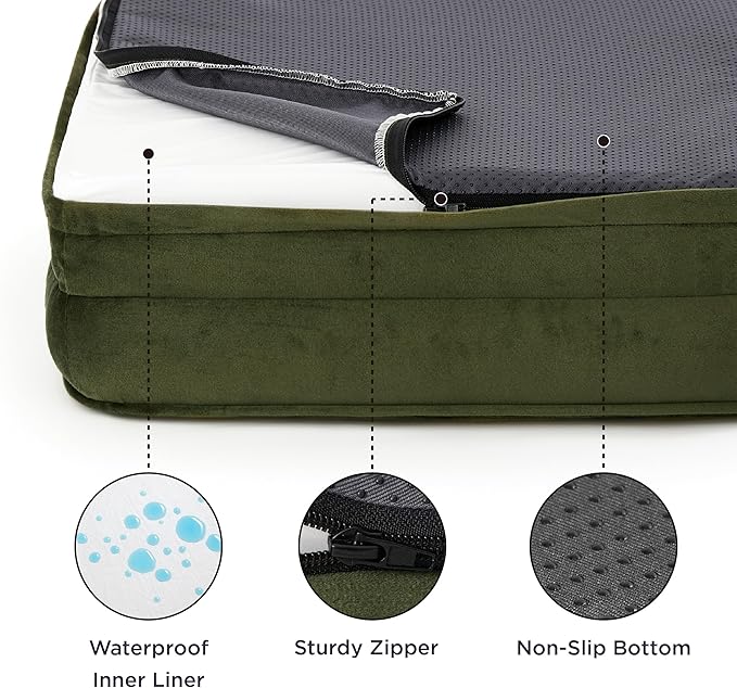 Bedsure Orthopedic Dog Bed Medium Size Dogs - Washable Medium Dog Cat Bed Waterproof, Comfort Pet Couch Sofa with Washable Removable Cover, Pets Bed with Nonskid Bottom, Moss Green, 28"