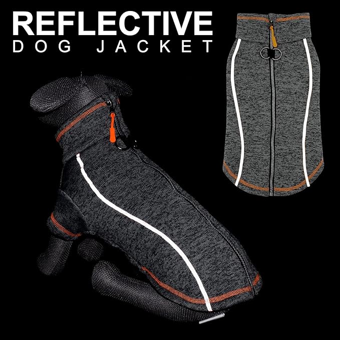cyeollo Dog Sweater Coat Fleece Jacket Dog Clothes Reflective Zip Up Jackets with Dual D Ring Warm Winter Coat for Small Dogs, Grey Medium