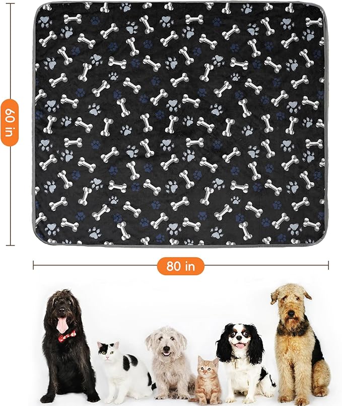 Waterproof Dog Blankets Pet Blanket, Soft Fluffy Sofa Car Bed Protector, Reversible Sherpa Fleece Dog Blanket for Large Dogs (Navy Paws, 60"x80")