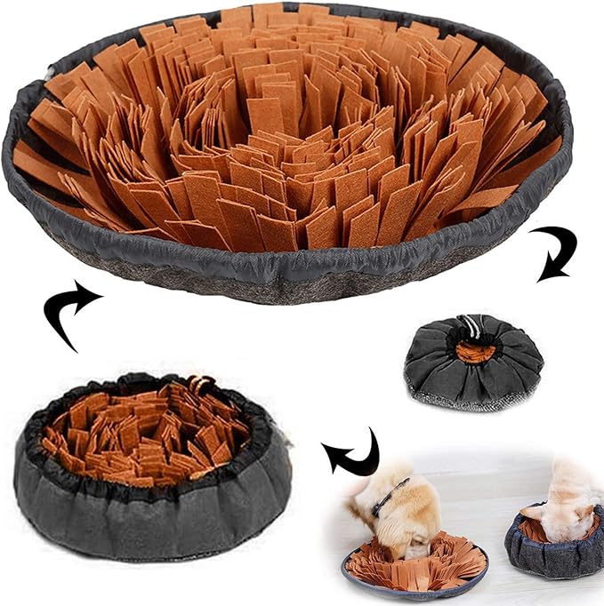 AWOOF Pet Snuffle Mat for Dogs, Interactive Feed Game for Boredom, Encourages Natural Foraging Skills for Cats Dogs Bowl Travel Use, Dog Treat Dispenser Indoor Outdoor Stress Relief (Brown)