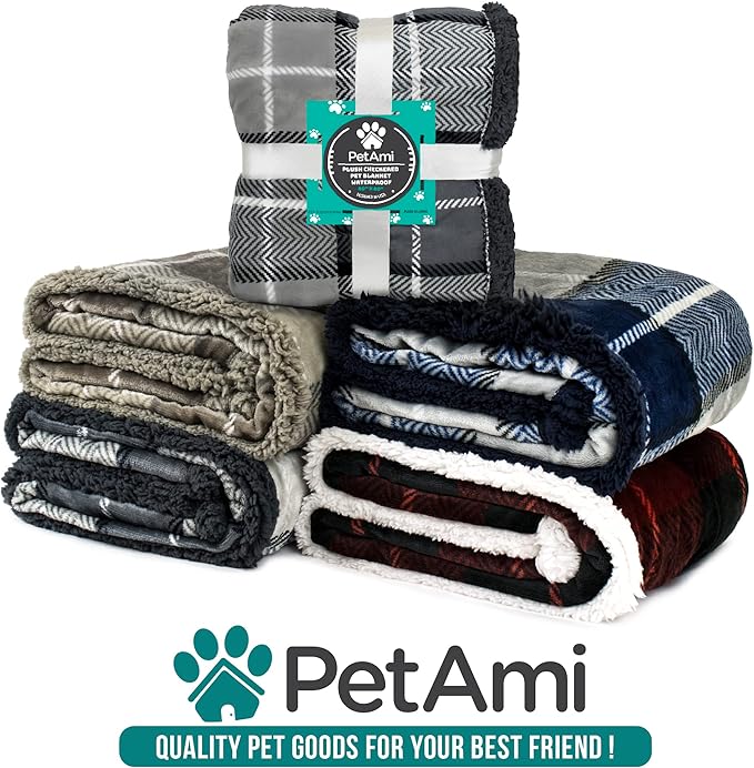 PetAmi Waterproof Dog Blanket for Bed, XL Dog Pet Blanket Couch Cover Protection, Sherpa Fleece Leakproof Bed Blanket for Crate Kennel Sofa Furniture Protector, Reversible Soft 80x60 Light Gray/Gray