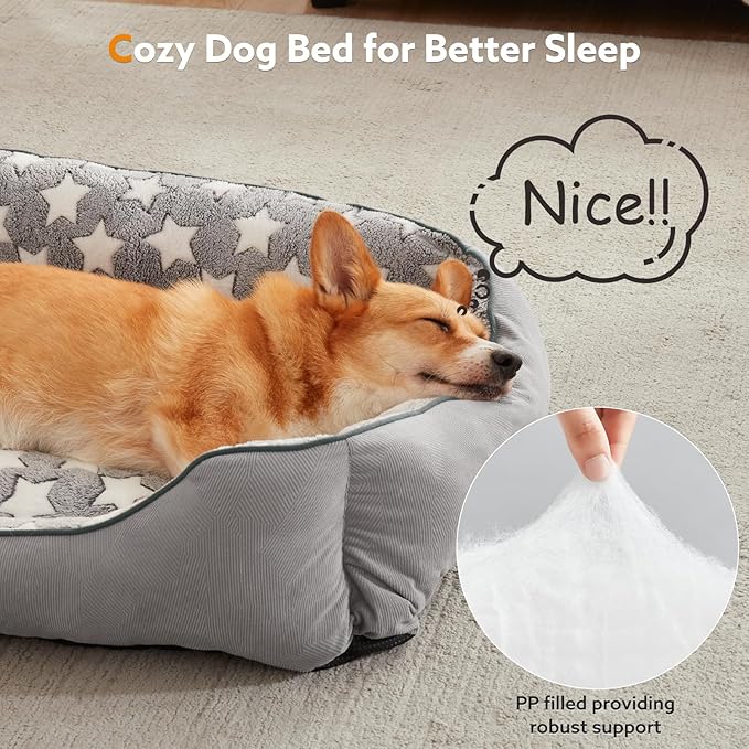SIWA MARY Rectangle Dog Bed for Small Medium Dogs, Calming Dog Bed Medium Size Dog, Orthopedic Dog Sofa Bed, Warming Soft Calming Sleeping Puppy Bed, Pet Bed with Anti-Slip Bottom, S Plus(25"x21"x8")