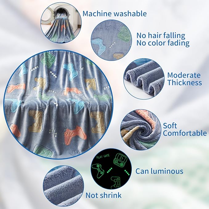 Glow in The Dark Gaming Blanket,Gamer Game Controller Gifts for Boys,Gift Toys for Kids Boys Teen Son Adult Gamepad Presents,Soft Blanket Gifts for Boy for Birthday Christmas Easter Gift, 50"x60"