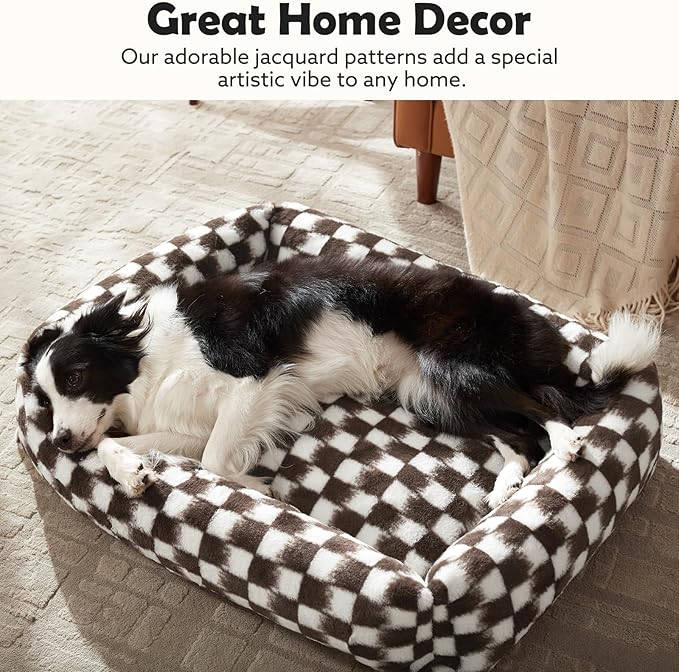 JOEJOY Dog Bed Medium Size Dog, Rectangle Washable Orthopedic Corduroy Fleece Pet Bed with Removable Zipper Cover, Cute Soft Calming Puppy Bed with Non Skid Bottom