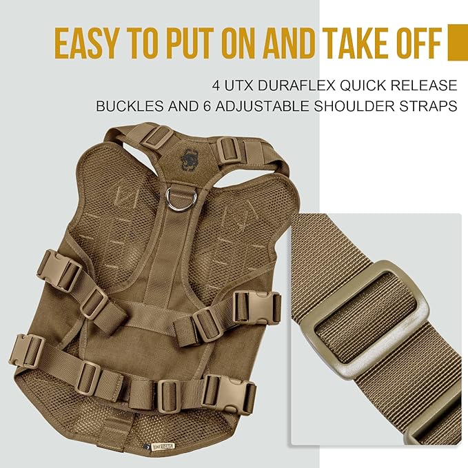 OneTigris No Pull Tactical Dog Harness for Medium Dogs, Aire Mesh Dog Vest Harness, Breathable Military Dog Molle Vests with Handles, Service Dogs Vest for Walking Hiking Training (L, Brown)