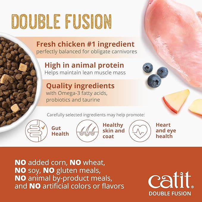 Catit Recipes Double Fusion Adult Cat Food – Chicken Recipe, High-Protein, Freeze-Dried Raw Toppings, No by-Products, Minimally Processed for Optimal Nutrition, 10 lb