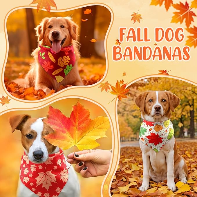 Preboun 200 Pcs Fall Thanksgiving Dog Bandana Bulk Pumpkin Maple Leaves Bandana for Dogs Triangle Kerchief Bib Scarf for Pets Autumn Costume Photo Props Accessories Pet Shops Adoption Event, 25 Styles