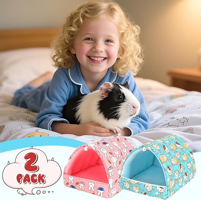 UPINS 2 Pack Guinea Pig Bed, Guinea Pig Hideout Washable Small Animal House Cage Accessories for Dwarf Rabbits Chinchillas Hamsters Hedgehogs Ferrets Bearded Dragons and Rats