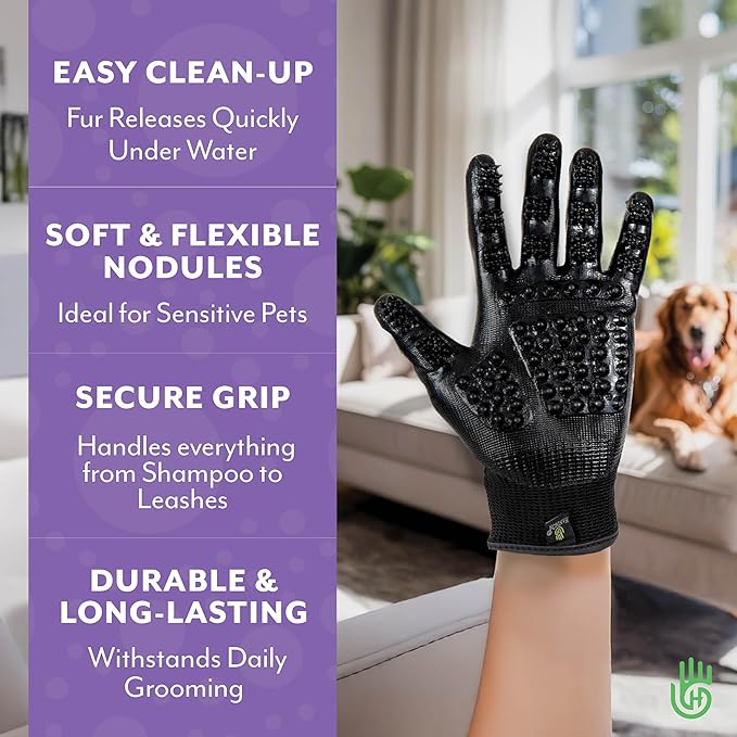 H HANDSON Pet Grooming Gloves - Patented #1 Ranked, Award Winning Shedding, Bathing, & Hair Remover Gloves - Gentle Brush for Cats, Dogs, and Horses (Blue, X-Large)