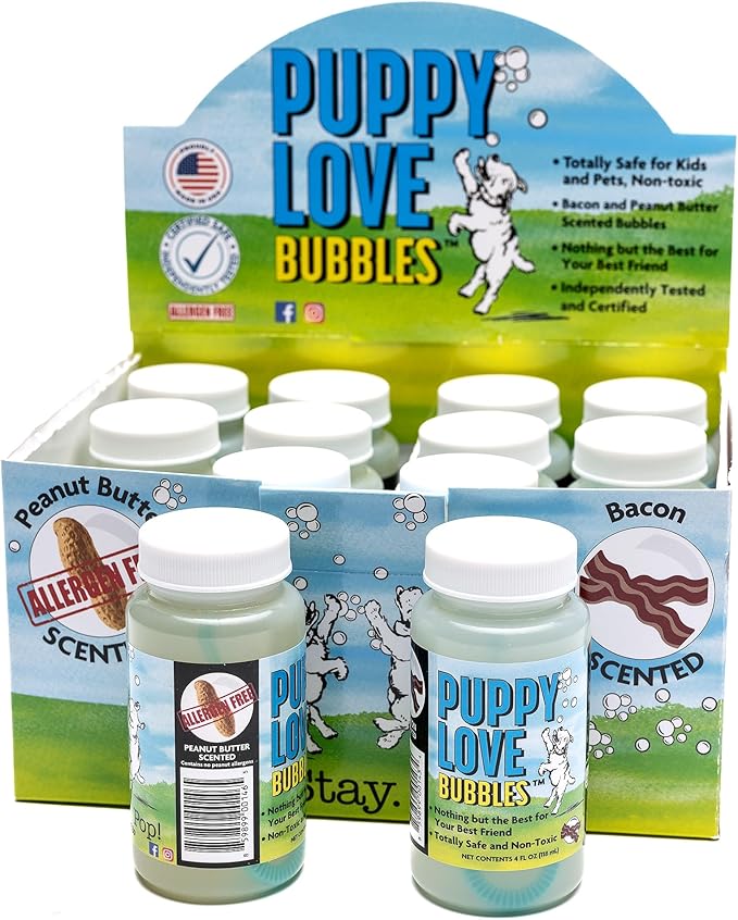 Atomic Bubbles: Puppy Love Bubbles: Apple Pie Scented 2 Pack - 4oz Bottles, Dog Interactive Toy, Pet Safe, Non-Toxic, Indoor & Outdoor, Long Lasting