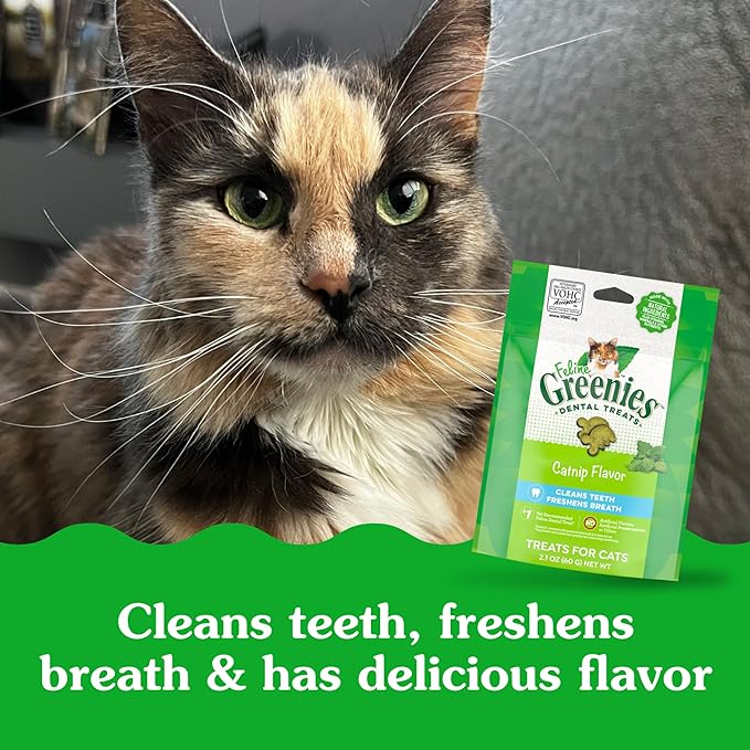 Greenies Feline Adult Dental Cat Treats, Catnip Flavor, 2.1 oz. Pack